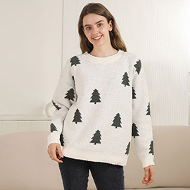 Tree Pattern Crew Neck Sweater