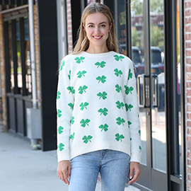 Three Leaf Clovers Pattern Crew Neck Sweater