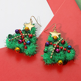 Star Top Snowflake Accent Pom Pom Christmas Dangle Earrings