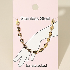 Stainless Steel Textured Oval Link Chain Bracelet