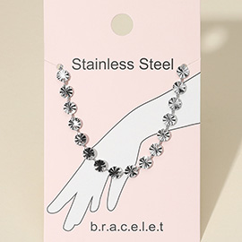 Stainless Steel Radiant Textured Flat Disc Link Chain Bracelet