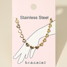 Stainless Steel Textured Heart Link Chain Bracelet