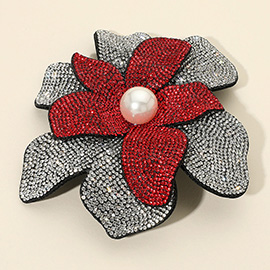Pearl Accent Bling Studded Flower Pin Brooch / Alligator Snap Hair Clip