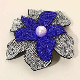 Pearl Accent Bling Studded Flower Pin Brooch / Alligator Snap Hair Clip