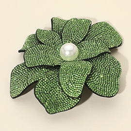 Pearl Accent Bling Studded Flower Pin Brooch / Alligator Snap Hair Clip