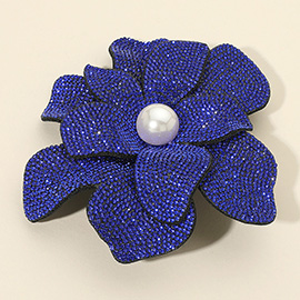 Pearl Accent Bling Studded Flower Pin Brooch / Alligator Snap Hair Clip