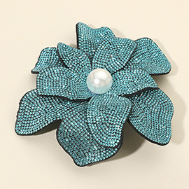 Pearl Accent Bling Studded Flower Pin Brooch / Alligator Snap Hair Clip