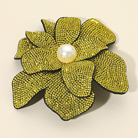 Pearl Accent Bling Studded Flower Pin Brooch / Alligator Snap Hair Clip