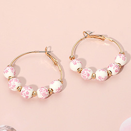 Floral Ceramic Ball Beaded Hoop Earrings