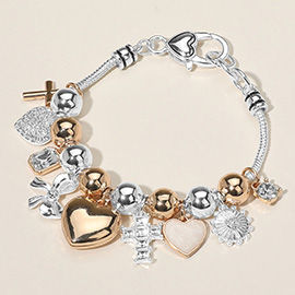 Heart Cross Bow Mixed Charm Beaded Bracelet