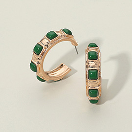 Chunky Stone Embellished Hoop Earrings