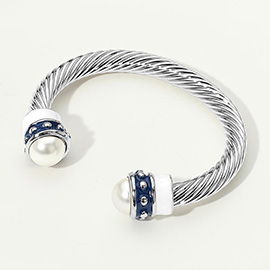 Pearl Tip Enamel Two Tone Cuff Bracelet