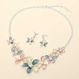 Colored Metal Flower Link Necklace