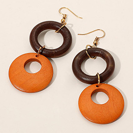 Restro Wooden Double Hoop Drop Dangle Earrings