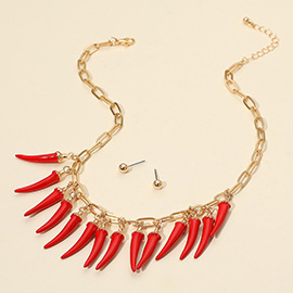 Chili Charm Embellished Paperclip Chain Statement Necklace