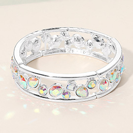 Multicolor Various Shaped Stone Bezel Embellished Open Frame Stretch Bracelet