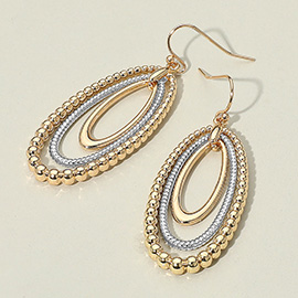 Textured Bead Layered Oval Dangle Earrings