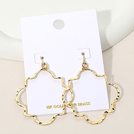 18K Gold Over Brass Geometric Textured Open Clover Dangle Earrings