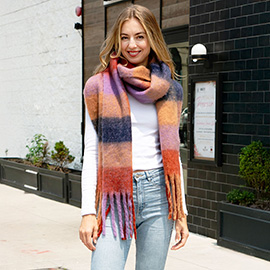Soft Plaid Oblong Fringe Long Scarf