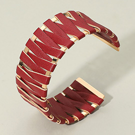 Woven Faux Leather Wrapped Cuff Bracelet