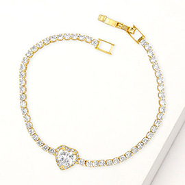 Heart CZ Stone Accent Tennis Bracelet