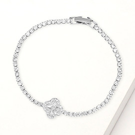 Quatrefoil CZ Stone Accent Tennis Bracelet