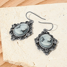 Crystal Accent Vintage Cameo Drop Dangle Earrings