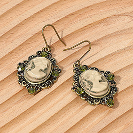 Crystal Accent Vintage Cameo Drop Dangle Earrings