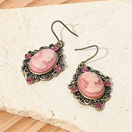 Crystal Accent Vintage Cameo Drop Dangle Earrings