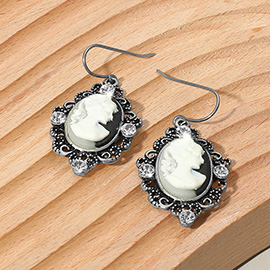 Crystal Accent Vintage Cameo Drop Dangle Earrings