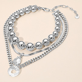 Teardrop Glass Stone Cluster Donut Pendant Accent Chunky Ball Beaded Snake Curb Chain Layered Necklace