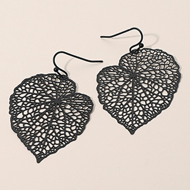 Metal Filigree Leaf Dangle Earrings