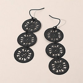 Metal Triple Snowflake Cutout Link Drop Earrings