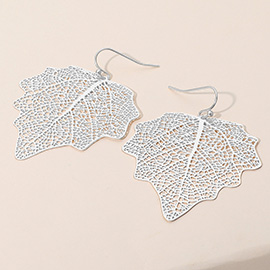 Metal Filigree Leaf Dangle Earrings