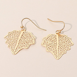 Metal Filigree Leaf Dangle Earrings