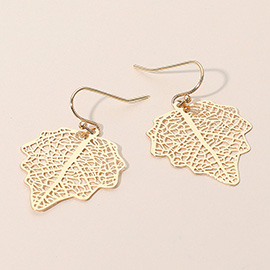 Metal Filigree Leaf Dangle Earrings