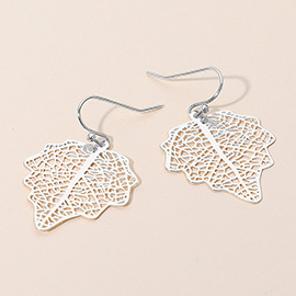 Metal Filigree Leaf Dangle Earrings