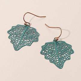 Metal Filigree Leaf Dangle Earrings