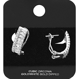 White Gold Dipped CZ Stone Embellished Mini Half Hoop Earrings