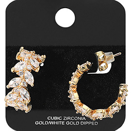 Gold Dipped Marquise CZ Stone Cluster Vine Hoop Earrings