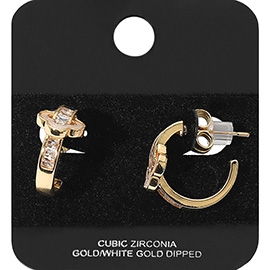 Gold Dipped Quatrefoil Accent CZ Hoop Earrings