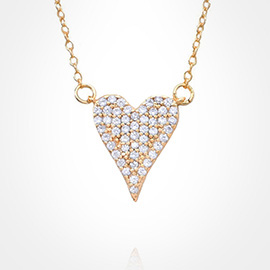 Stainless Steel CZ Stone Paved Heart Pendant Necklace