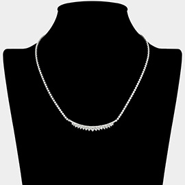Round CZ Stone Cluster Bar Accent Rhinestone Paved Necklace
