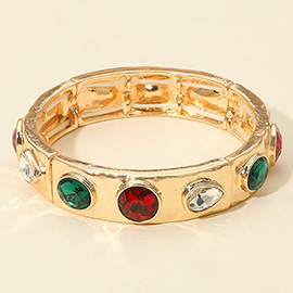 Teardrop Oval Round Stone Embellished Stretch Bracelet