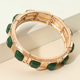 Square Bead Embellished Hammered Metal Stretch Bracelet