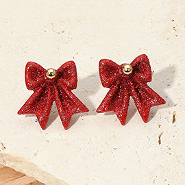 Glittered Holiday Bow Stud Earrings