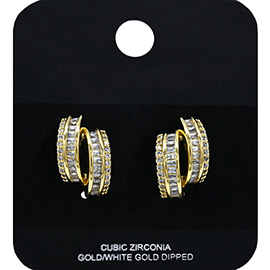 Gold Dipped CZ Stone Double Row Mini Half Hoop Earrings