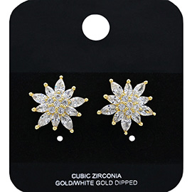 Gold Dipped Floral CZ Stone Stud Earrings