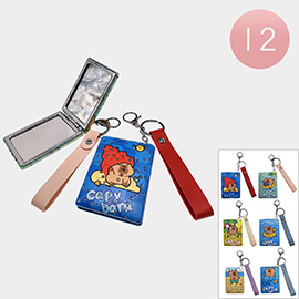 12PCS - Cute Capybara Illustrated Strap Cosmetic Mirrors / Keychains