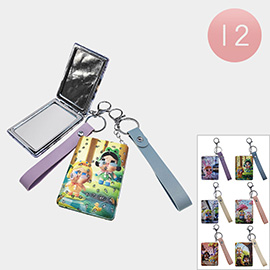 12PCS - Cute Illustrated Strap Cosmetic Mirrors / Keychains